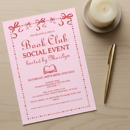 Hand Drawn Coquette Pink Red Book Club Invitation Einladung