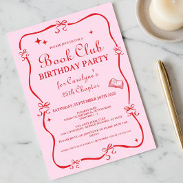 Hand Drawn Coquette Pink Red Book Club Invitation Einladung