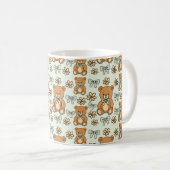 Hand-Drawn Coquette Teddy Bears Seamless Pattern Kaffeetasse (VorderseiteRechts)