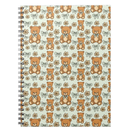 Hand-Drawn Coquette Teddy Bears Seamless Pattern Notizblock (Vorderseite)