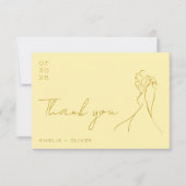 Hand Drawn Couple Butter yellow Modern Wedding Dankeskarte (Vorderseite)