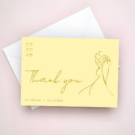 Hand Drawn Couple Butter yellow Modern Wedding Dankeskarte