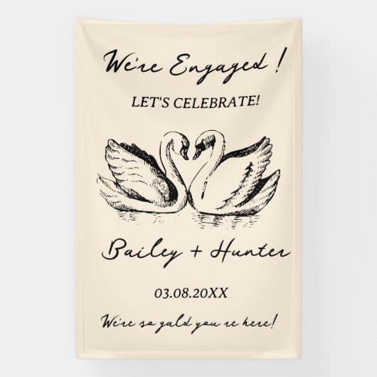 hand drawn Couple Swan Whimsical Wedding Banner (Vertikal)