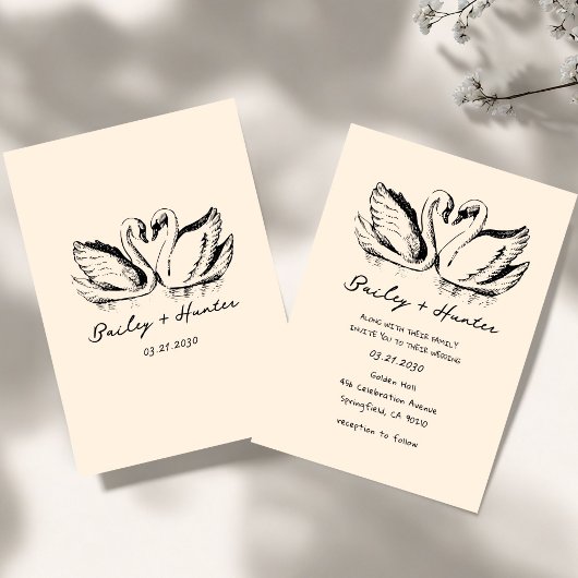 hand drawn  Couple Swan Whimsical Wedding Einladung