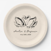 hand drawn Couple Swan Whimsical Wedding Pappteller (Vorderseite)