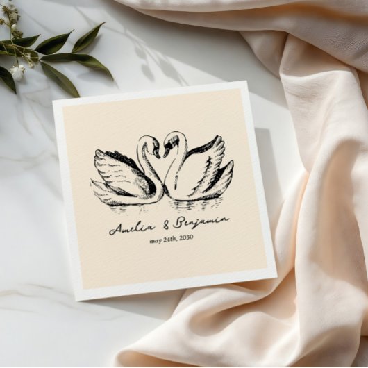 hand drawn Couple Swan Whimsical Wedding Serviette