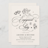 Hand Drawn Cupid Cherub Vintage Engagement Party Einladung (Vorne/Hinten)