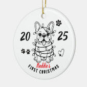 Hand drawn custom French Bulldog Keramik Ornament (Links)