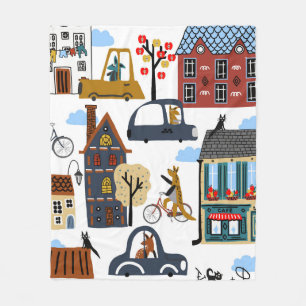Hand drawn cute cartoon seamless pattern illustrat fleecedecke