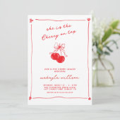 Hand Drawn Cute Cherry On Top Red Baby Shower  Einladung (Stehend Vorderseite)