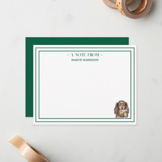 Hand Drawn Dachshund Martini Flat Mitteilungskarte (Vorderseite/Rückseite Beispiel)
