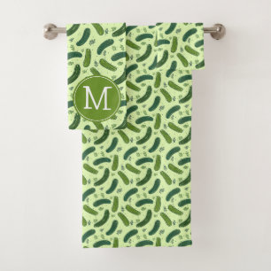 Hand Drawn Dill Pickle Muster Badhandtuch Set