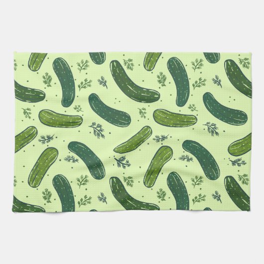 Hand Drawn Dill Pickle Muster Geschirrtuch (Horizontal)