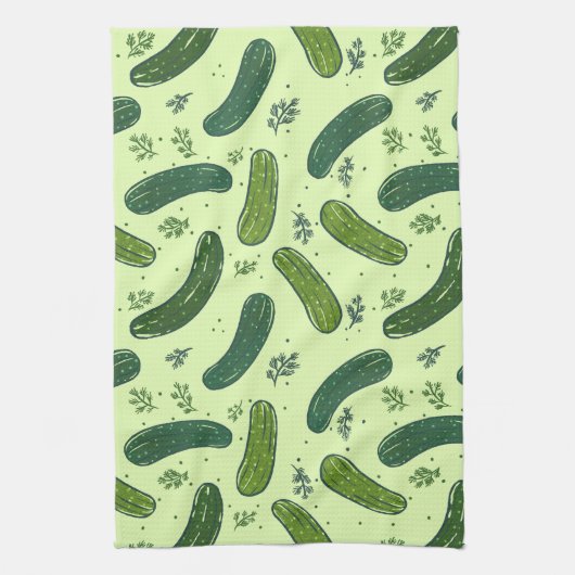 Hand Drawn Dill Pickle Muster Geschirrtuch (Vertikal)
