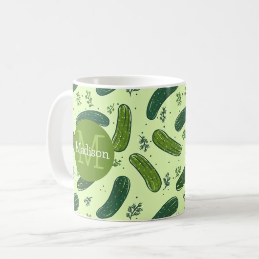 Hand Drawn Dill Pickle Muster Kaffeetasse (Vorderseite Links)
