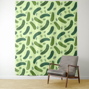 Hand Drawn Dill Pickle Muster Wandteppich