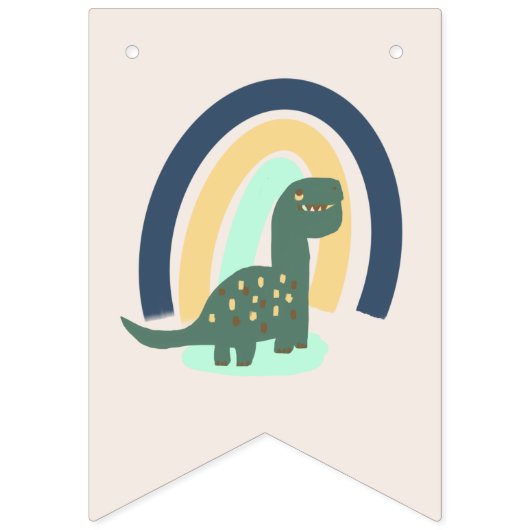 Hand Drawn Dinosaur mit Rainbow Happy Birthday Wimpelkette (Erste Fahne)