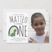 Hand Drawn Dinosaur Rainbow Birthday Party Foto Einladung (Vorderseite)