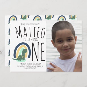 Hand Drawn Dinosaur Rainbow Birthday Party Foto Einladung