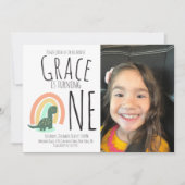 Hand Drawn Dinosaur Rainbow Birthday Party Foto I Einladung (Vorderseite)