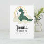 Hand Drawn Dinosaur Rainbow Birthday Party Green Einladung (Stehend Vorderseite)