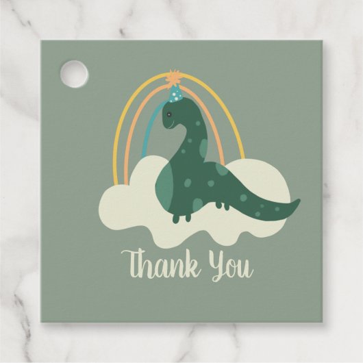 Hand Drawn Dinosaur Rainbow Birthday Party Green Geschenkanhänger (Vorderseite)