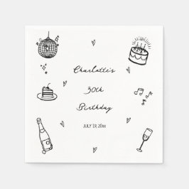 hand drawn disco ball 30th Birthday Party Favor Serviette