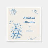 Hand Drawn Disco Whimsical Retro Französisch Hochz Serviette (Vorderseite)