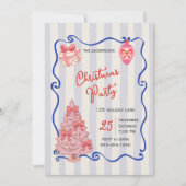 Hand Drawn  doodle blue pink christmas party Einladung (Vorderseite)