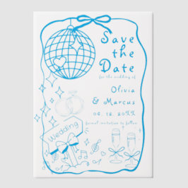 Hand Drawn Doodle Blue Wedding speichern das Datum Pergament Einladungen