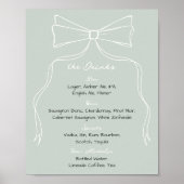 Hand Drawn Doodle Bow Sage Green Wedding Bar Poster (Vorne)