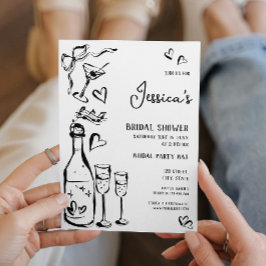 Hand Drawn Doodle Brautparty Französischer Bow Einladung