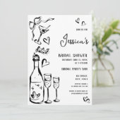 Hand Drawn Doodle Brautparty Französischer Bow Einladung (Stehend Vorderseite)