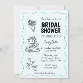 Hand Drawn Doodle Bridal Shower Green Einladung