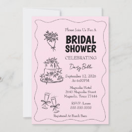 Hand Drawn Doodle Bridal Shower Pink Einladung