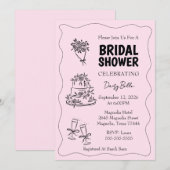 Hand Drawn Doodle Bridal Shower Pink Einladung (Vorne/Hinten)