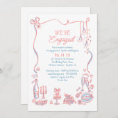 Hand Drawn Doodle Funky Whimsical Engagement Party Einladung (Vorne/Hinten)