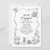 Hand Drawn Doodle Funky Whimsical Engagement Party Einladung (Vorderseite)