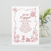 Hand Drawn Doodle Funky Whimsical Engagement Party Einladung (Stehend Vorderseite)