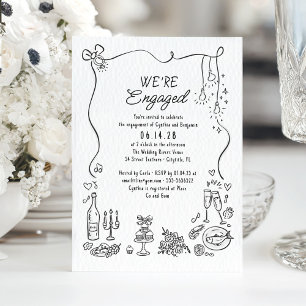 Hand Drawn Doodle Funky Whimsical Engagement Party Einladung