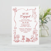 Hand Drawn Doodle Funky Whimsical Engagement Party Einladung (Stehend Vorderseite)