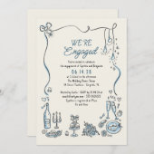 Hand Drawn Doodle Funky Whimsical Engagement Party Einladung (Vorne/Hinten)
