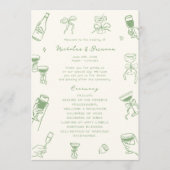 Hand Drawn Doodle Green Wedding Programm (Vorderseite)