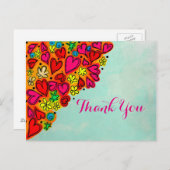 Hand Drawn Doodle Herz und Blume Vielen Dank Postkarte (Vorne/Hinten)