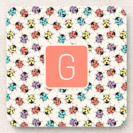 Hand Drawn Doodle Ladybugs Monogram Coaster Getränkeuntersetzer
