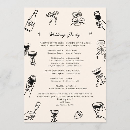 Hand Drawn Doodle Wedding Programm (Rückseite)