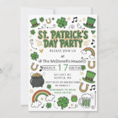 Hand Drawn Doodle Whimsical St Patricks Day Einladung (Vorderseite)