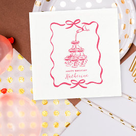 Hand Drawn Doodles Champagne Tower Birthday Party Serviette