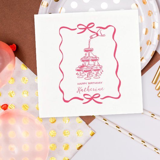 Hand Drawn Doodles Champagne Tower Birthday Party Serviette