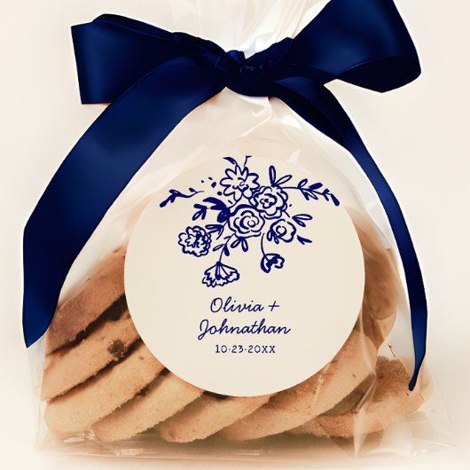 Hand Drawn Doodles Floral Wedding Runder Aufkleber